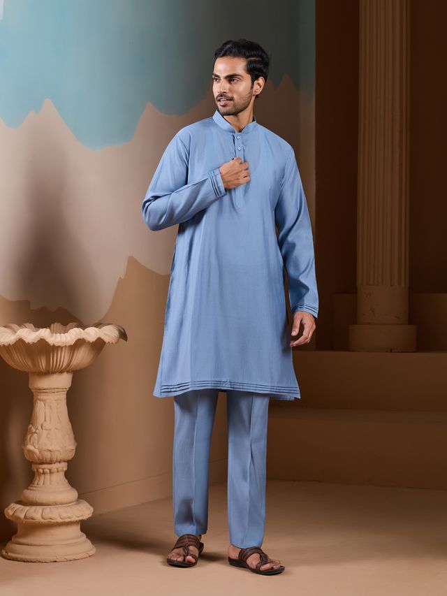 Mens New Kurta Design In Blue With Sequins Work