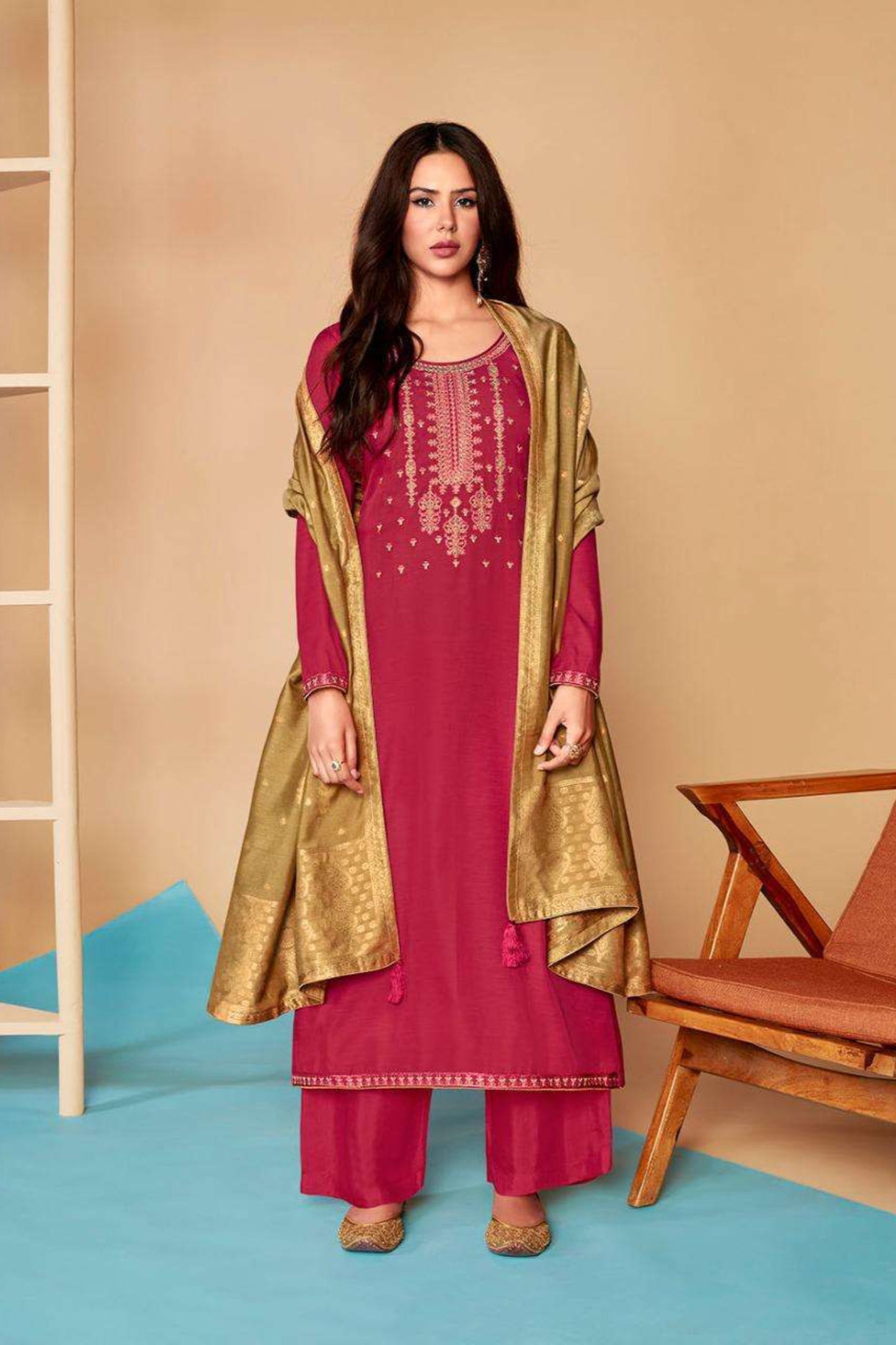 dusty pink kameez shalwar front view in silk