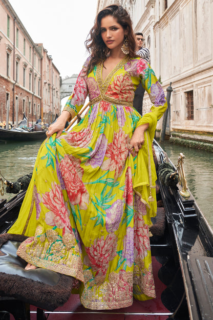 Yellow anarkali dress with flowing silhouette