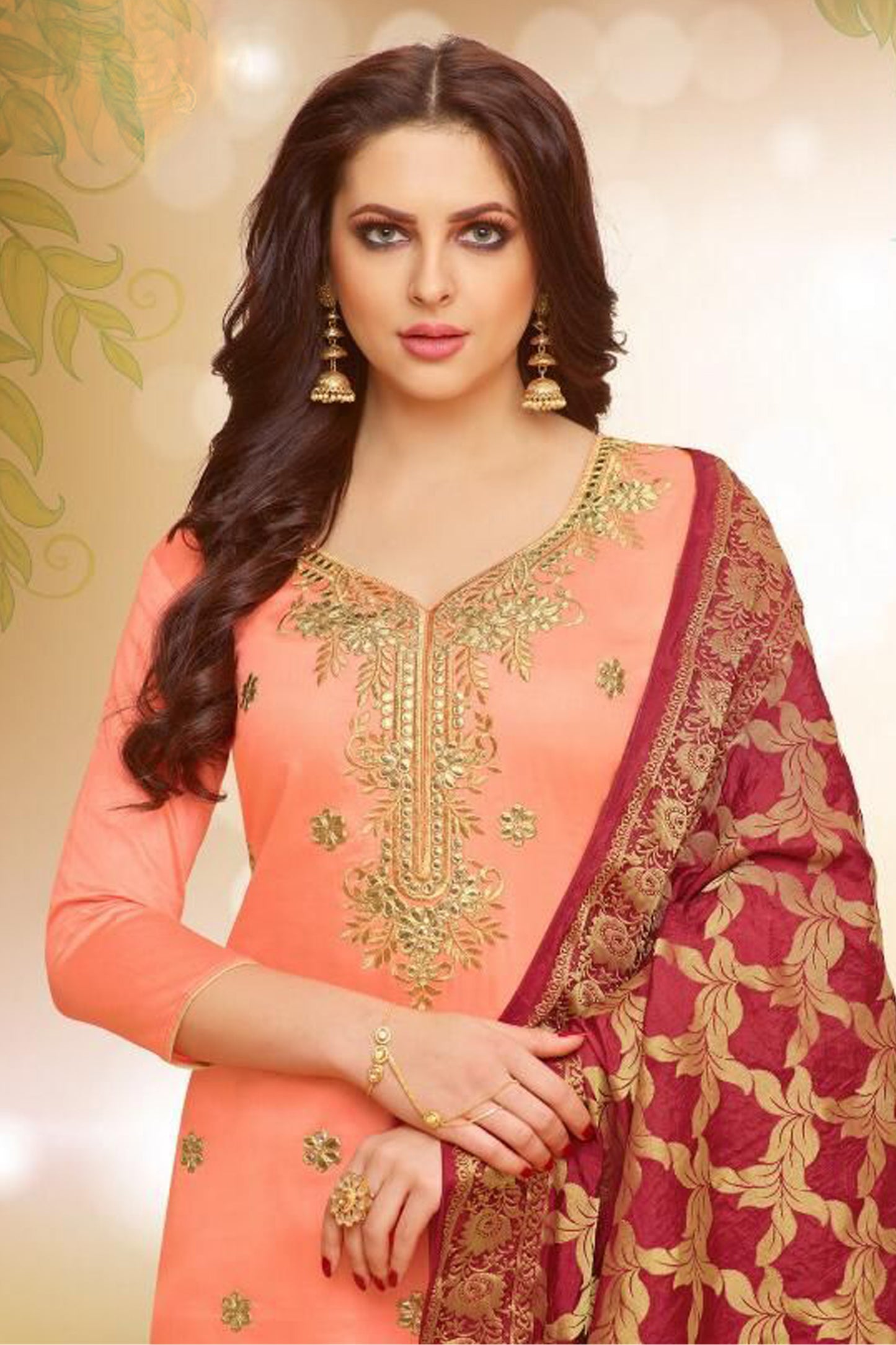 Santoon fabric patiala suit with gota detailing

