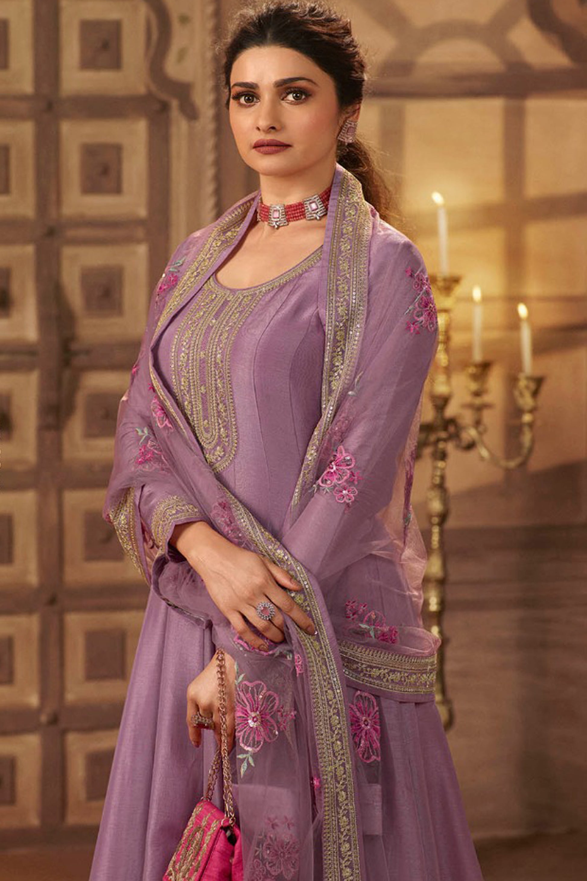 Indian Party Wear Purple Full-Floor length Anarkali Gown with Dupatta Suits