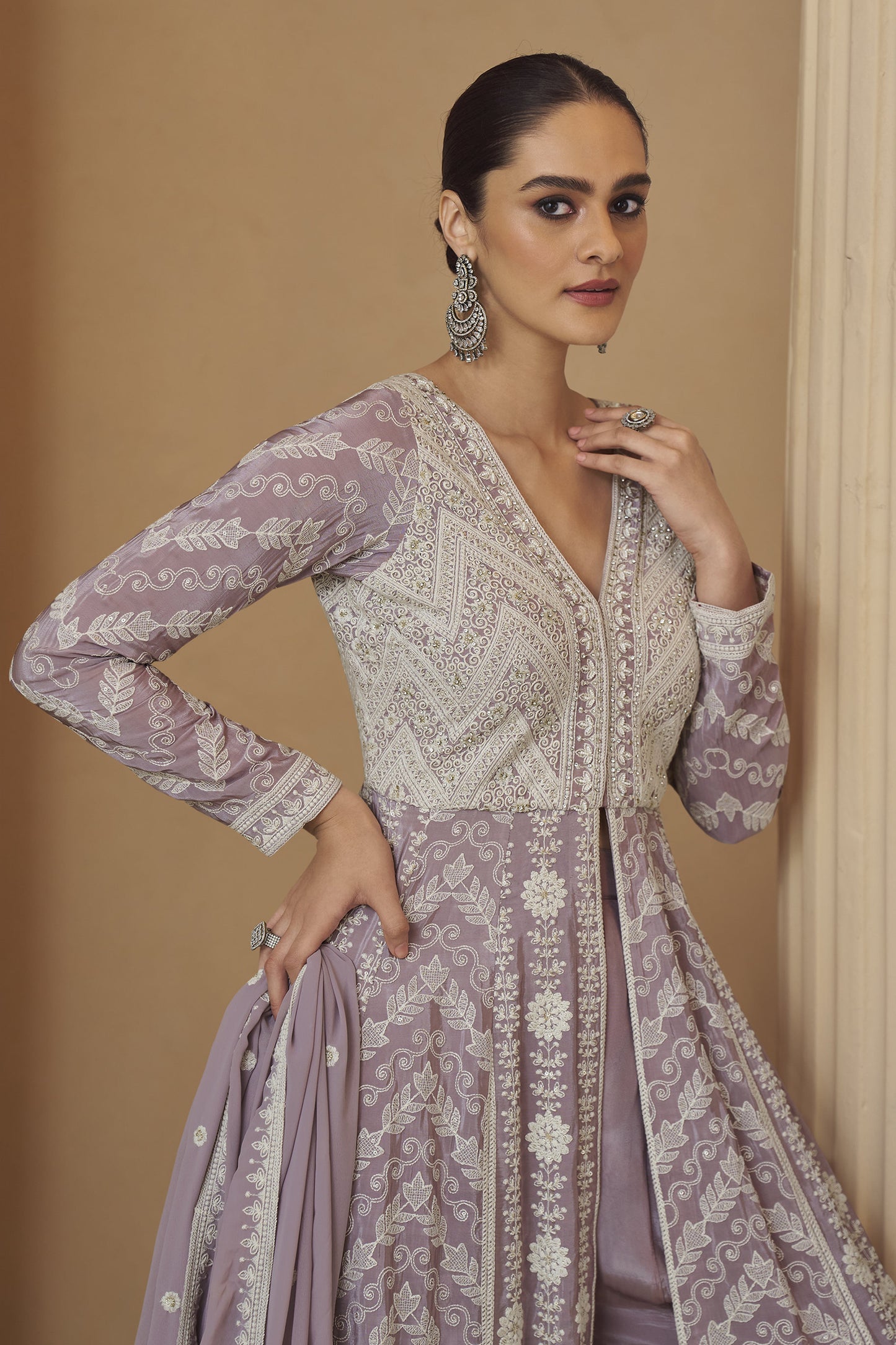 Elegant anarkali suits with intricate embroidery close-up