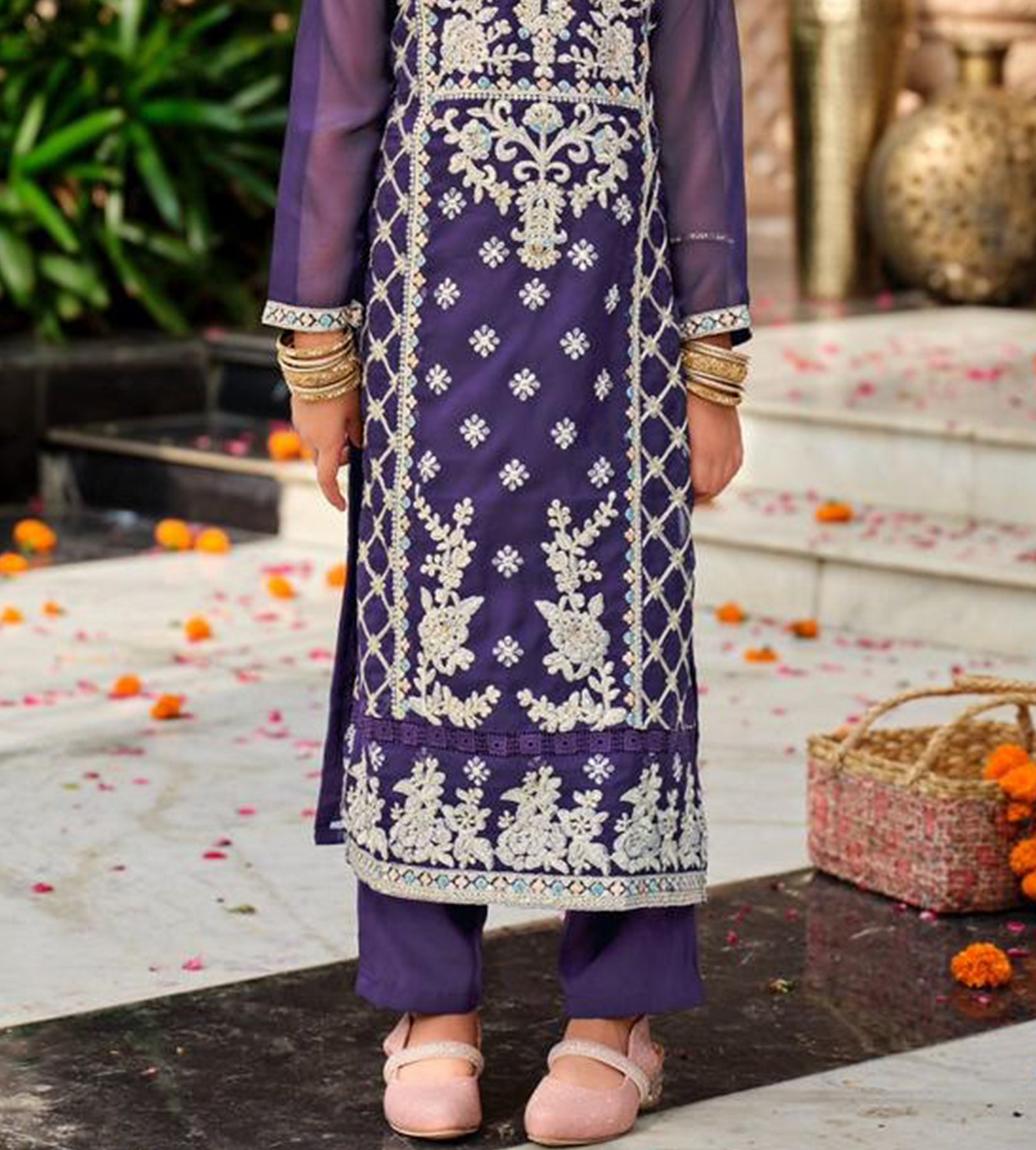 Indian Designer Heavy Embroidered Silk Kids Suit