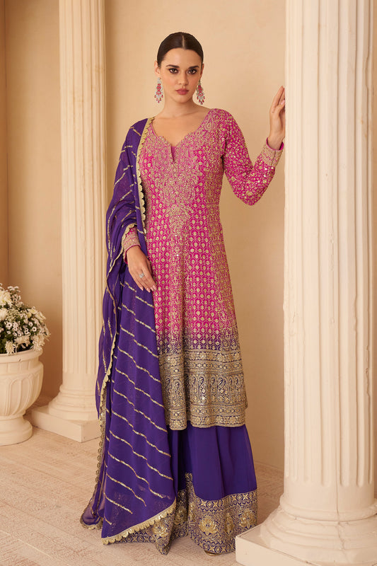 Pink With Purple Pakistani Sharara Plazo Ready To Eid