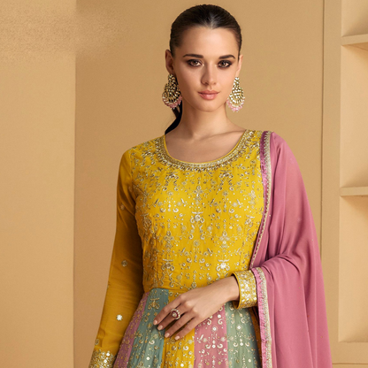 Yellow Anarkali Suit Real Georgette With Dupatta For Eid & Ramzan Party Wear 