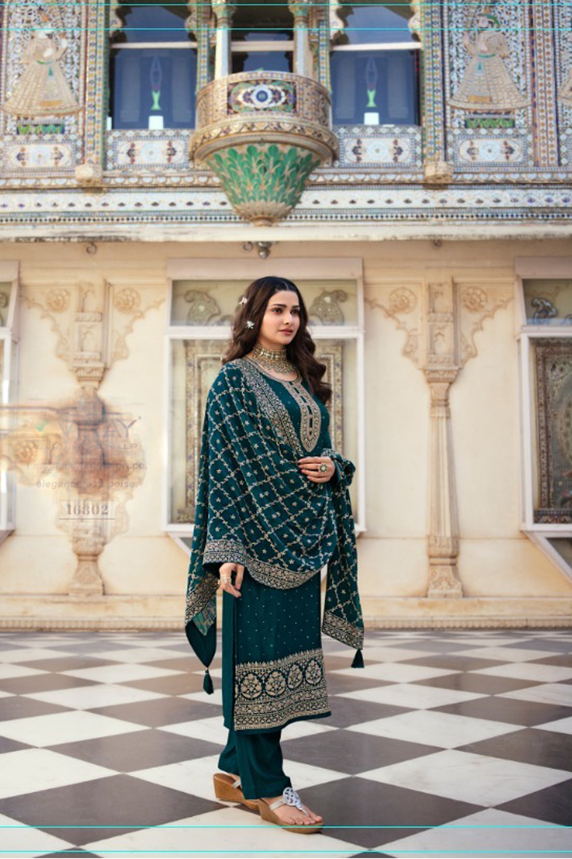 Teal green salwar kameez full length USA event wear
