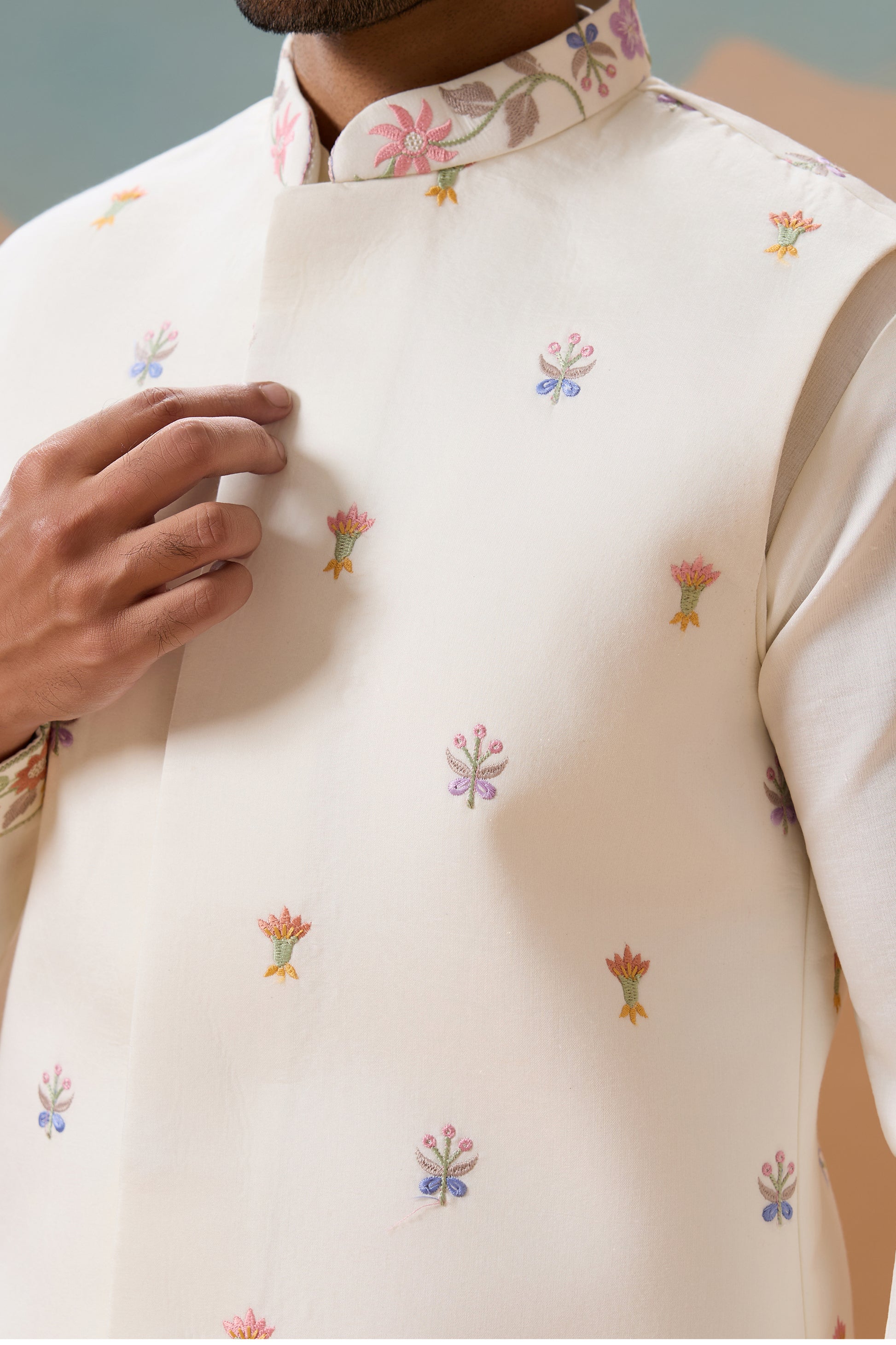 Off white silk kurta with classic indian styling