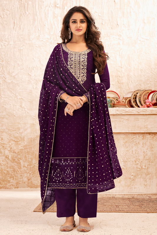 Ready To Wear Indian Designer Wine Salwar Kameez For Western Women