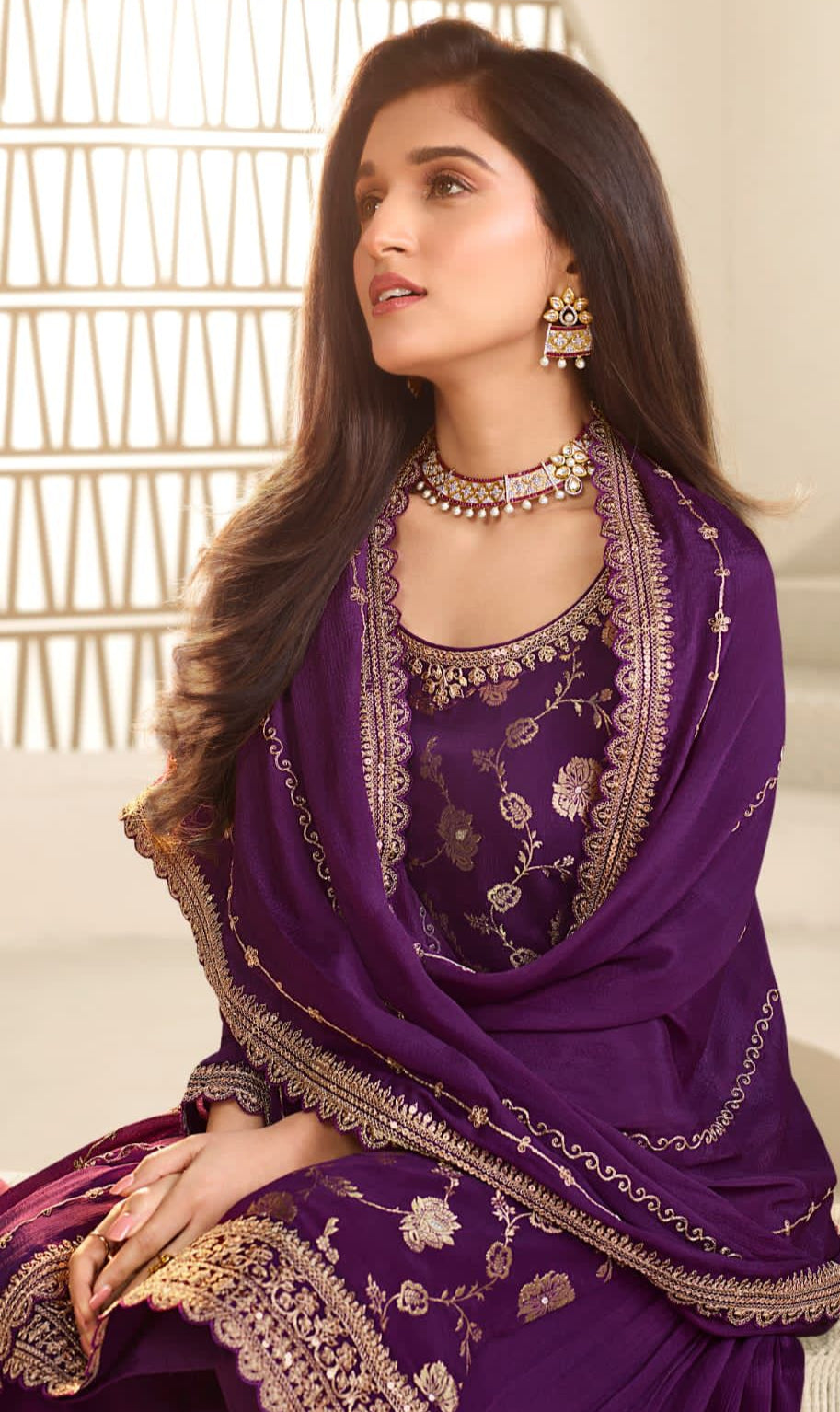 Embroidered Pakistani Palazzo Suit Violet Ethnic Wear Women 