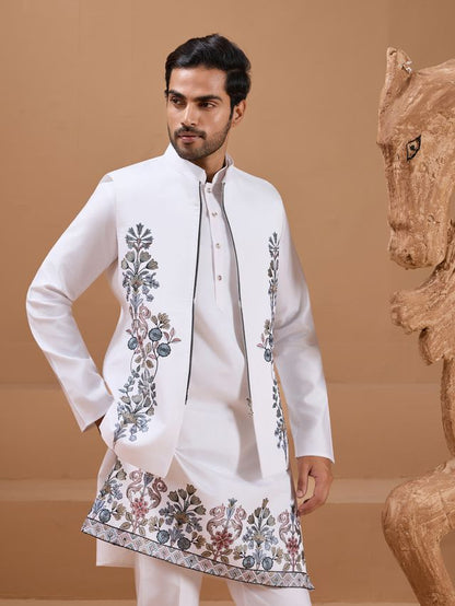 kurta pajama in white viscose silk fabric
