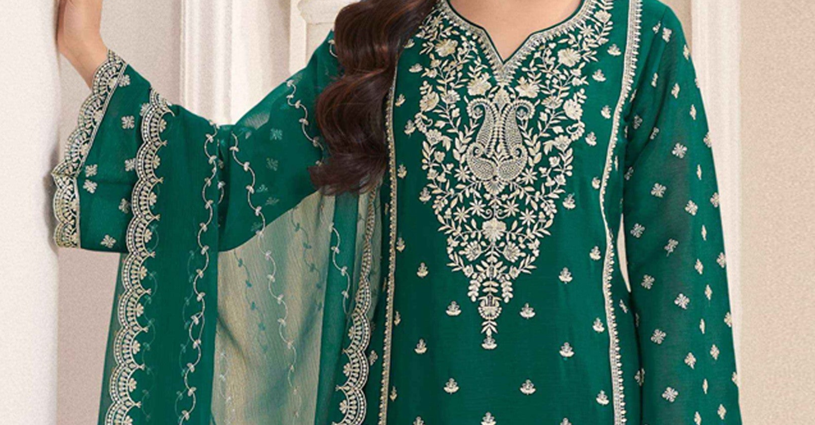 Pakistani eid outfit teal embroidered salwar kameez
