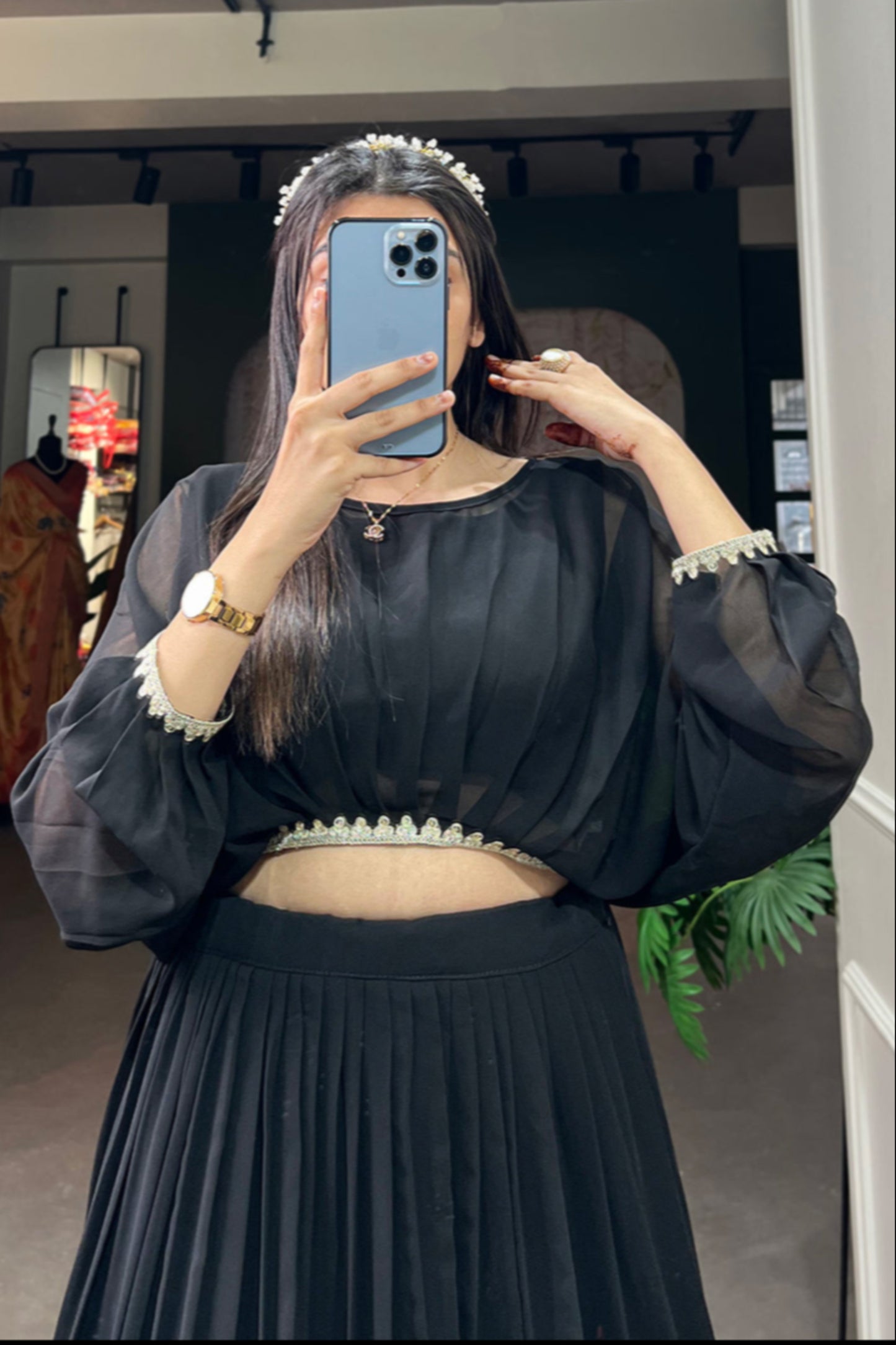 black lehenga,plus size available,Comfort Fit,Premium Fabric,Express Delivery.