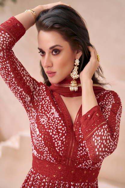 Pakistani Indian Eid Special Long Real Georgette Anarkali Gown With Dupatta 