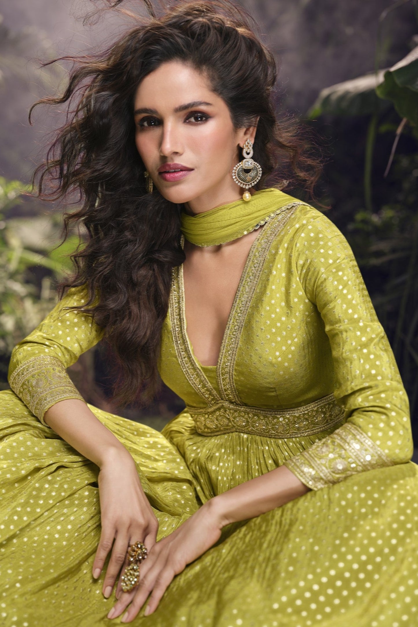 Yellow Anarkali Gown Wedding Reception Party Wear Western Pure Viscose Jacquard Silk Dress 