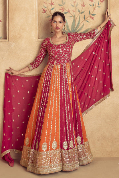 Red Anarkali Dress for Wedding With Georgette Dupatta For Wedding Party Wear