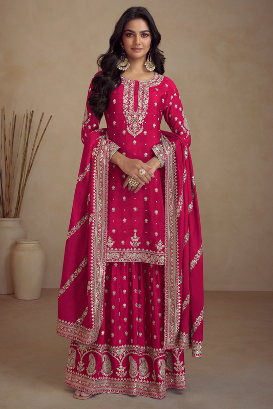 Pink pakistan sharara with detailed embroidery work
