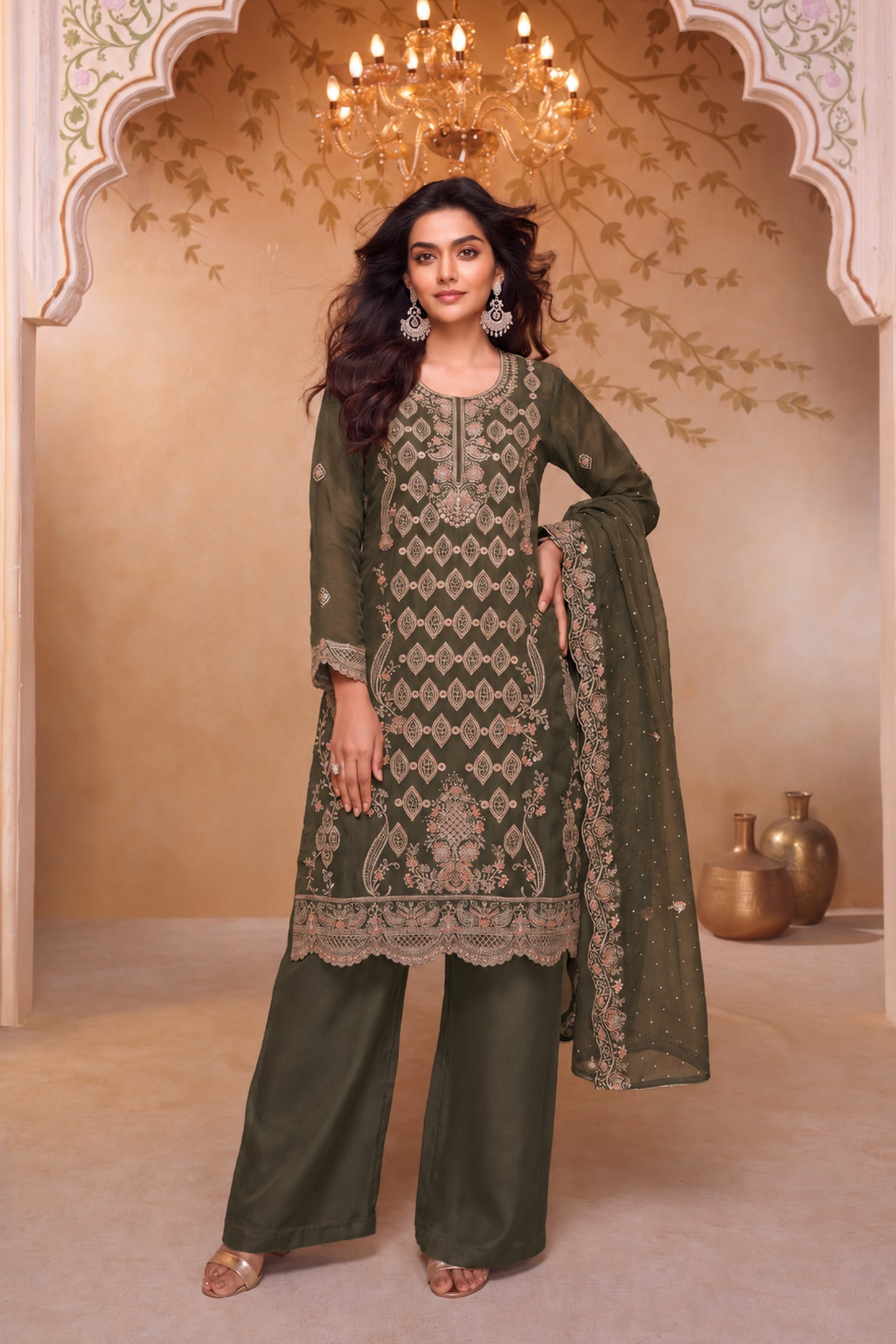  heavy thread sequin embroidery with diamond zarkan work