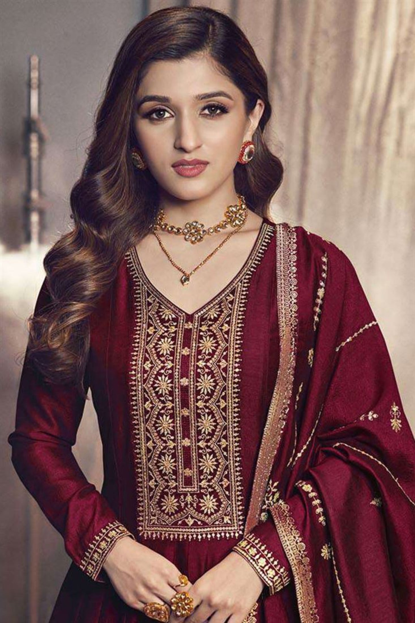 Elegant Maroon Silk Georgette Ready Anarkali Gown with Designer Dupatta