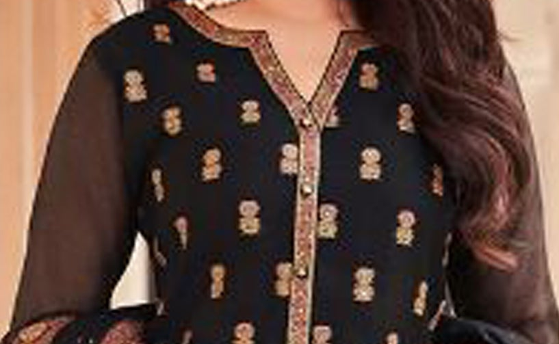 Black embroidered traditional outfit with gold details