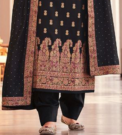 Black embroidered traditional outfit with gold details
