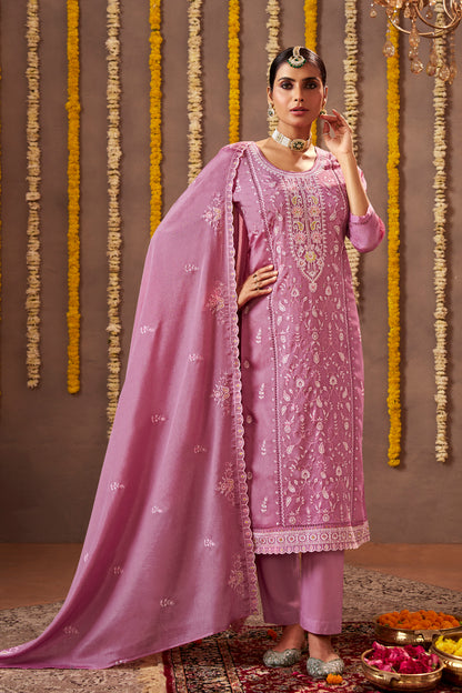 Elegant Plus Designer Chinon Fabric Salwar Kameez Suit with beautiful thread embroidery work.