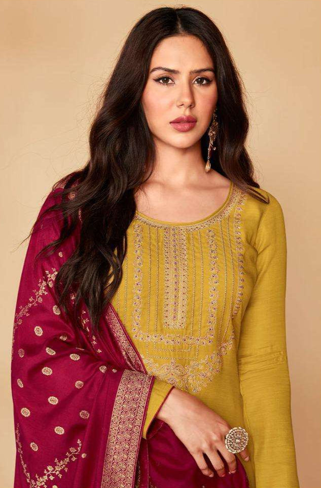 Elegant Yellow Salwar Kameez Suit With Embroidery Perfect Premium Linene Silk