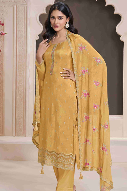 Yellow Salwar Kameez With Embroidery Work