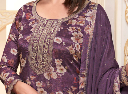 Santoon fabric texture shown in lavender salwar kurta