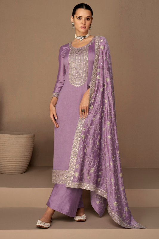 Female shalwar kameez in lavender front view