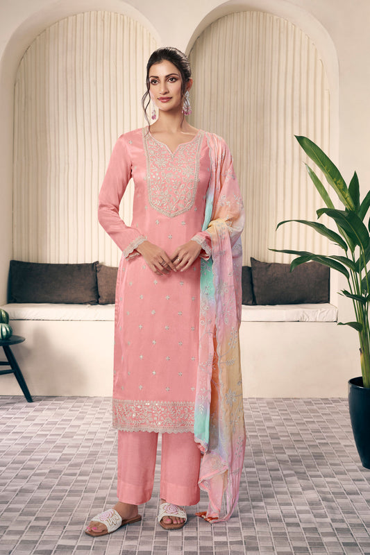 indian salwar kameez online peach silk wedding suit front view