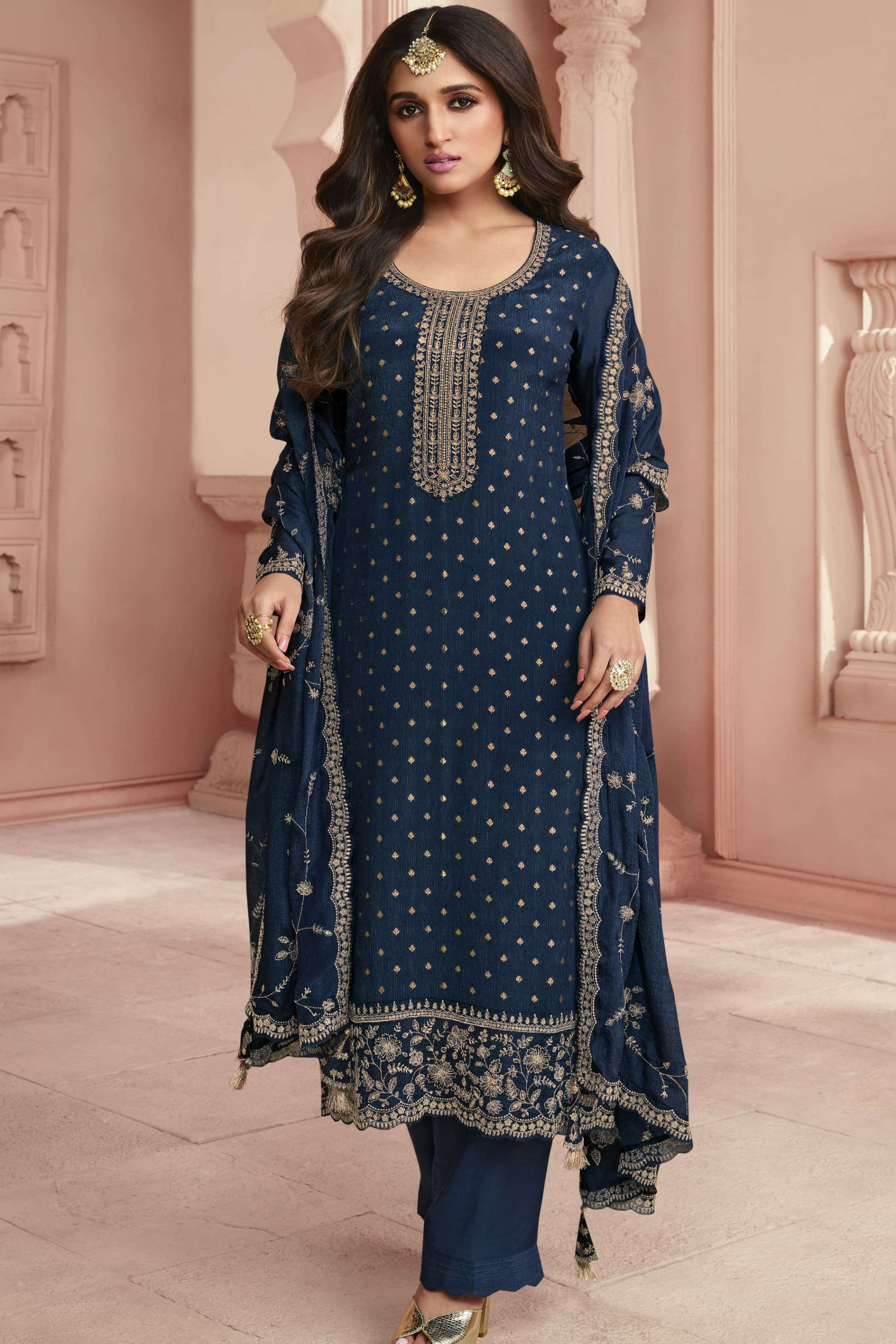 navy blue bridal dress pakistani Navy Blue Bridal Embroidered Salwar Kameez Navy Blue / 16-US 3XL (48)