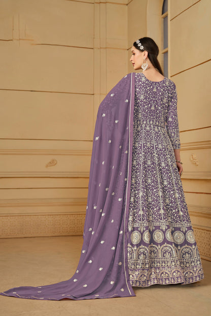 Heavy Embroidered Purple Anarkali Suit For Special Occasions - Full Length View