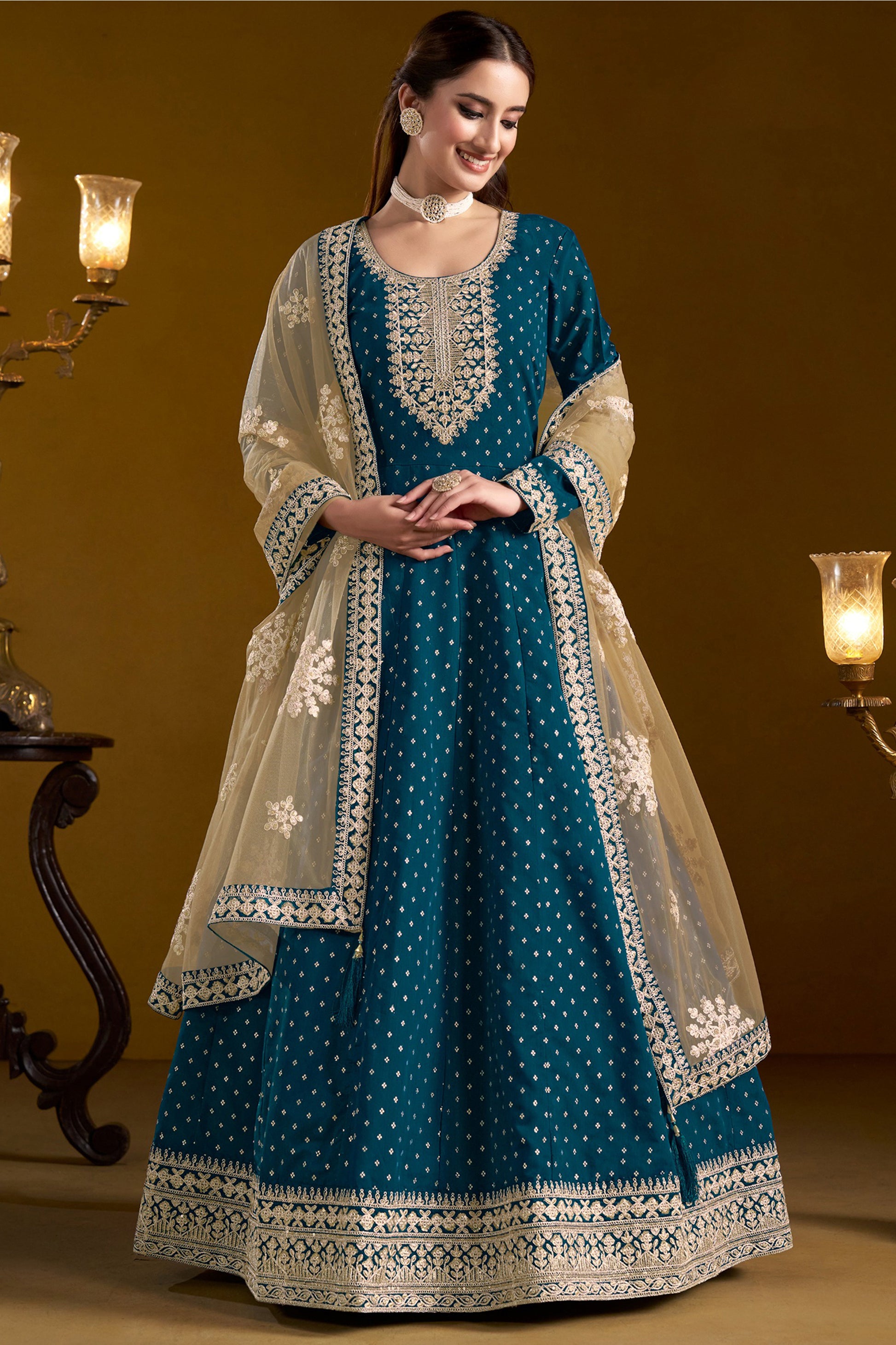 Indian Anarkali Gown With Heavy Embroidery For Wedding Reception Party Wear