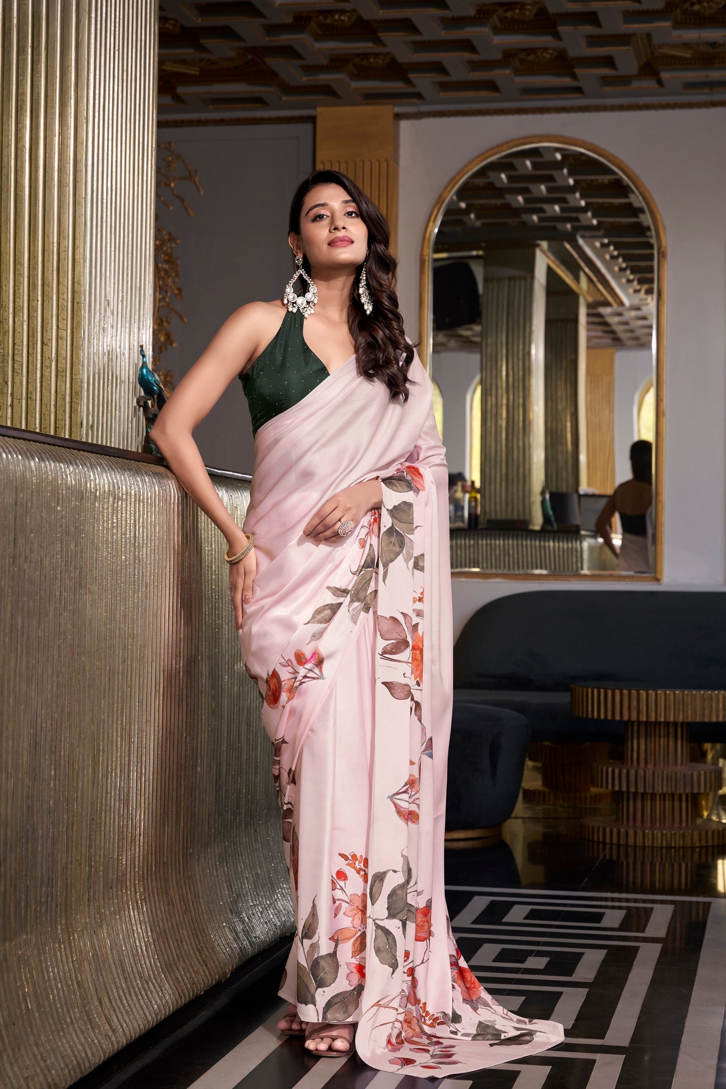 Pink Saree reflects softness and charm – perfect for graceful day functions.
