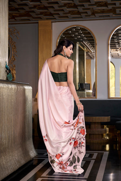 Pink Saree reflects softness and charm – perfect for graceful day functions.

