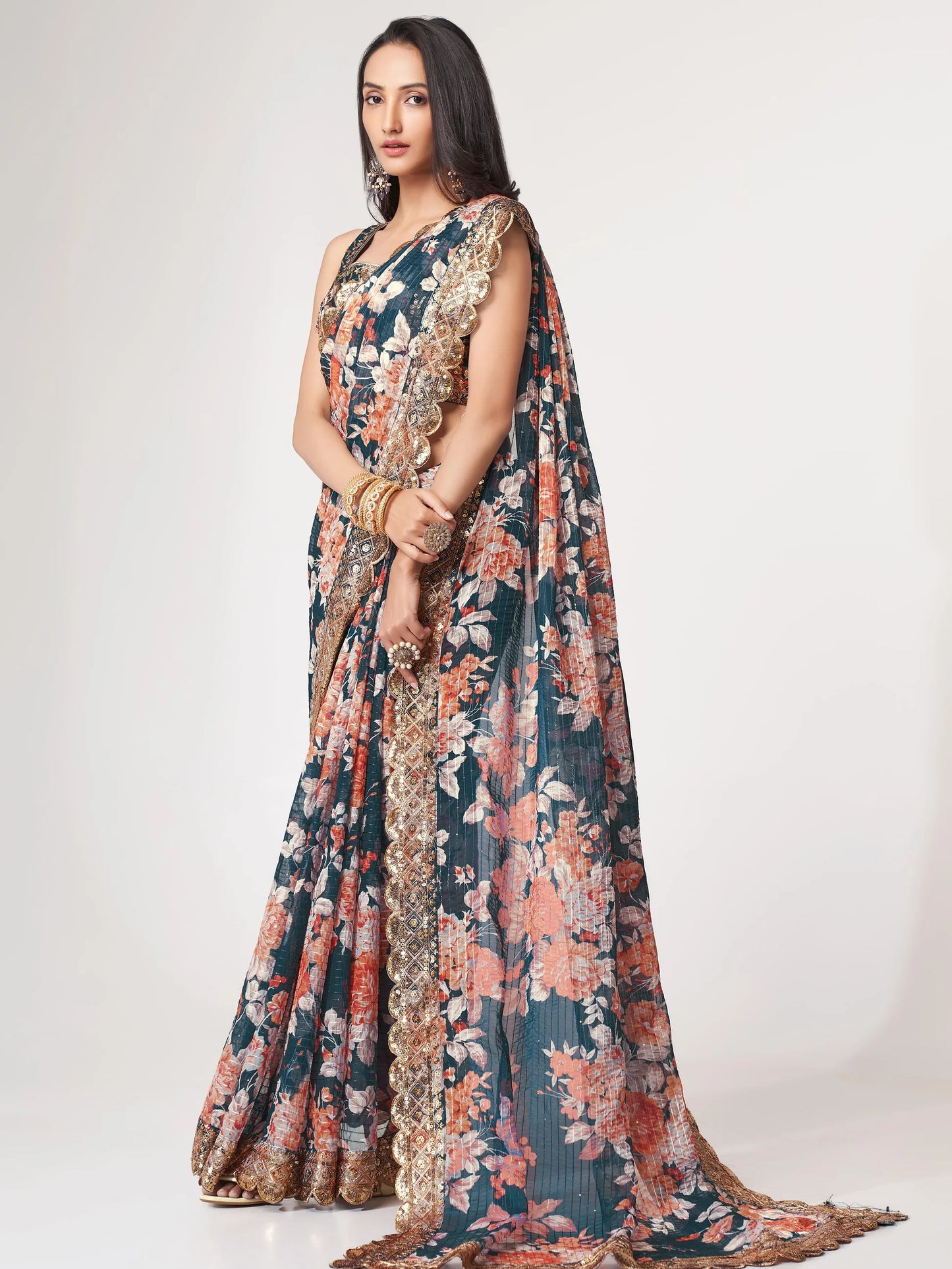 Blue Saree offers calm elegance – a versatile pick for every occasion.
