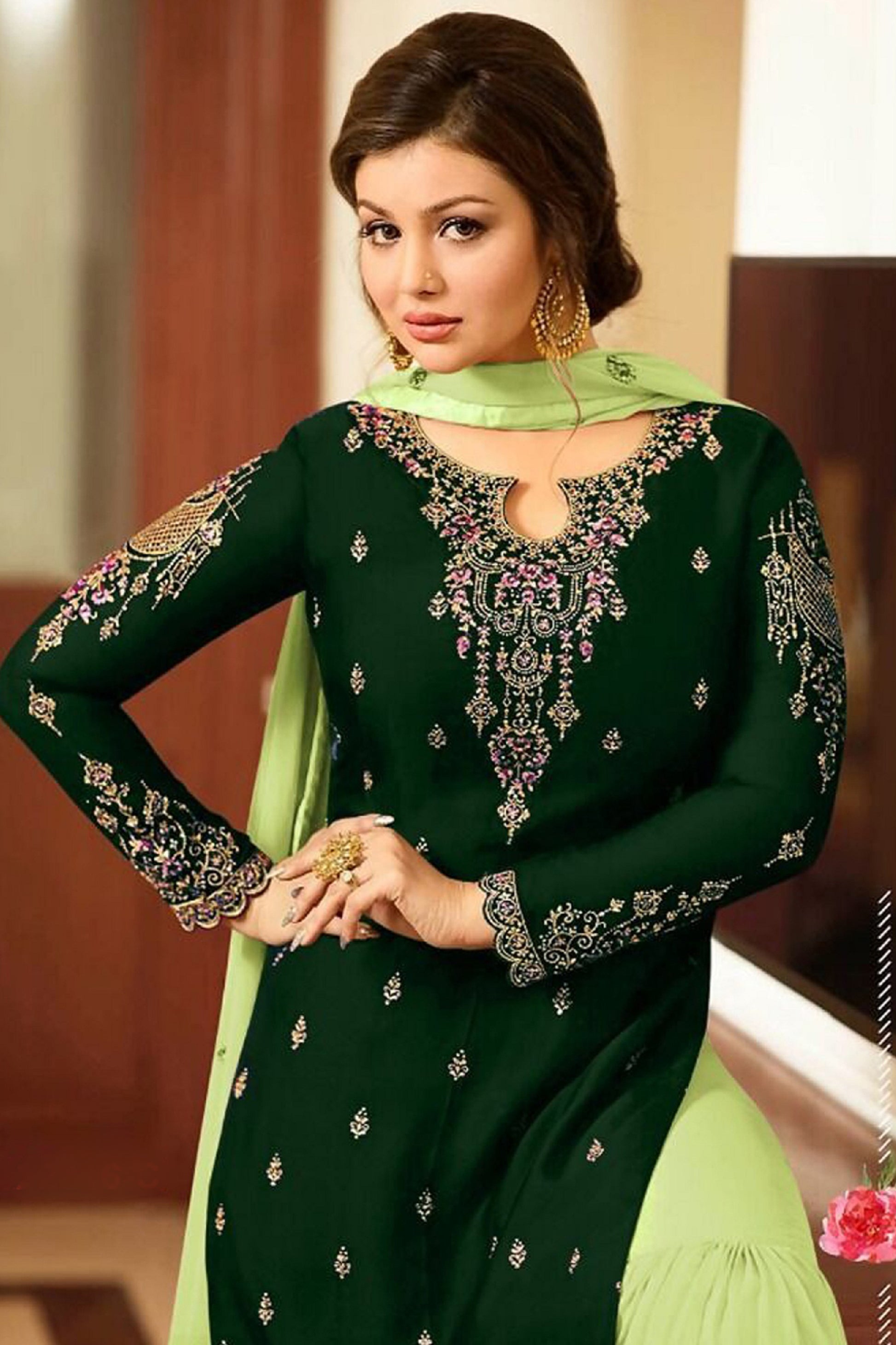 Pakistani Sharara Suits Buy Online For Weddings Dark Green / 26-US 8XL (58) Pakistani Sharara Suits Buy Online For Weddings Dark Green / 26-US 8XL (58)