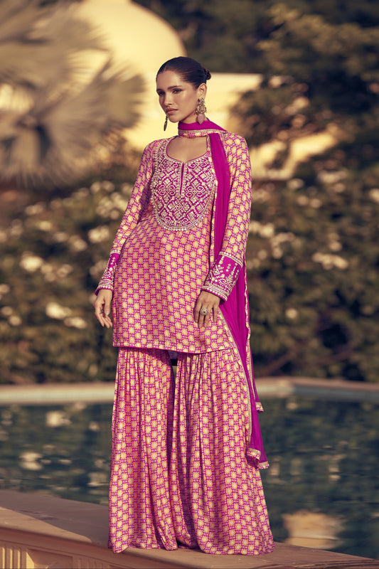 light pink sharara outfit front view with embroidery
