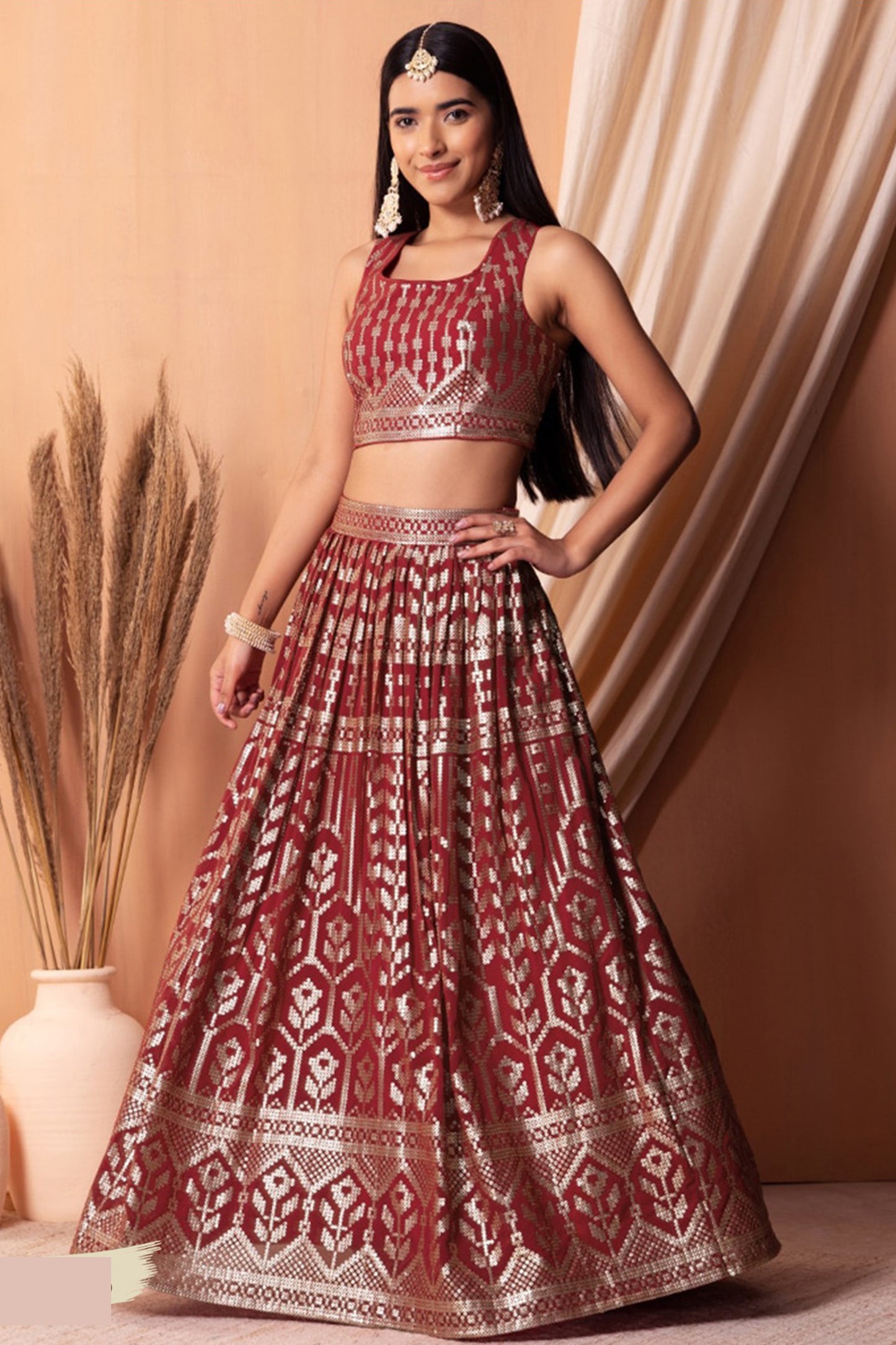 "Lehengas made for Indian functions across the USA."
