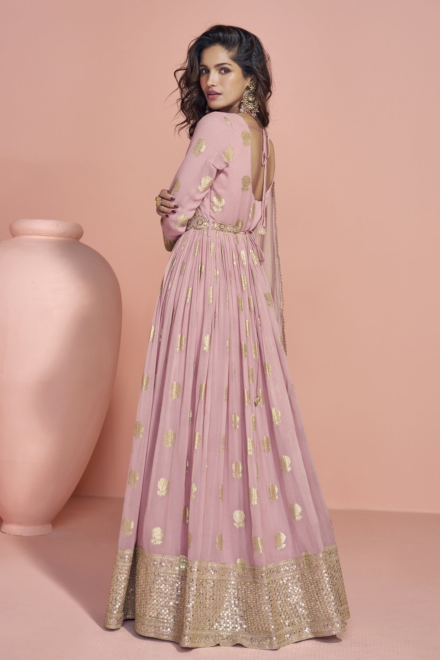 Pink Anarkali Gown Viscos Jacquard Silk With Silk Dupatta Dresses