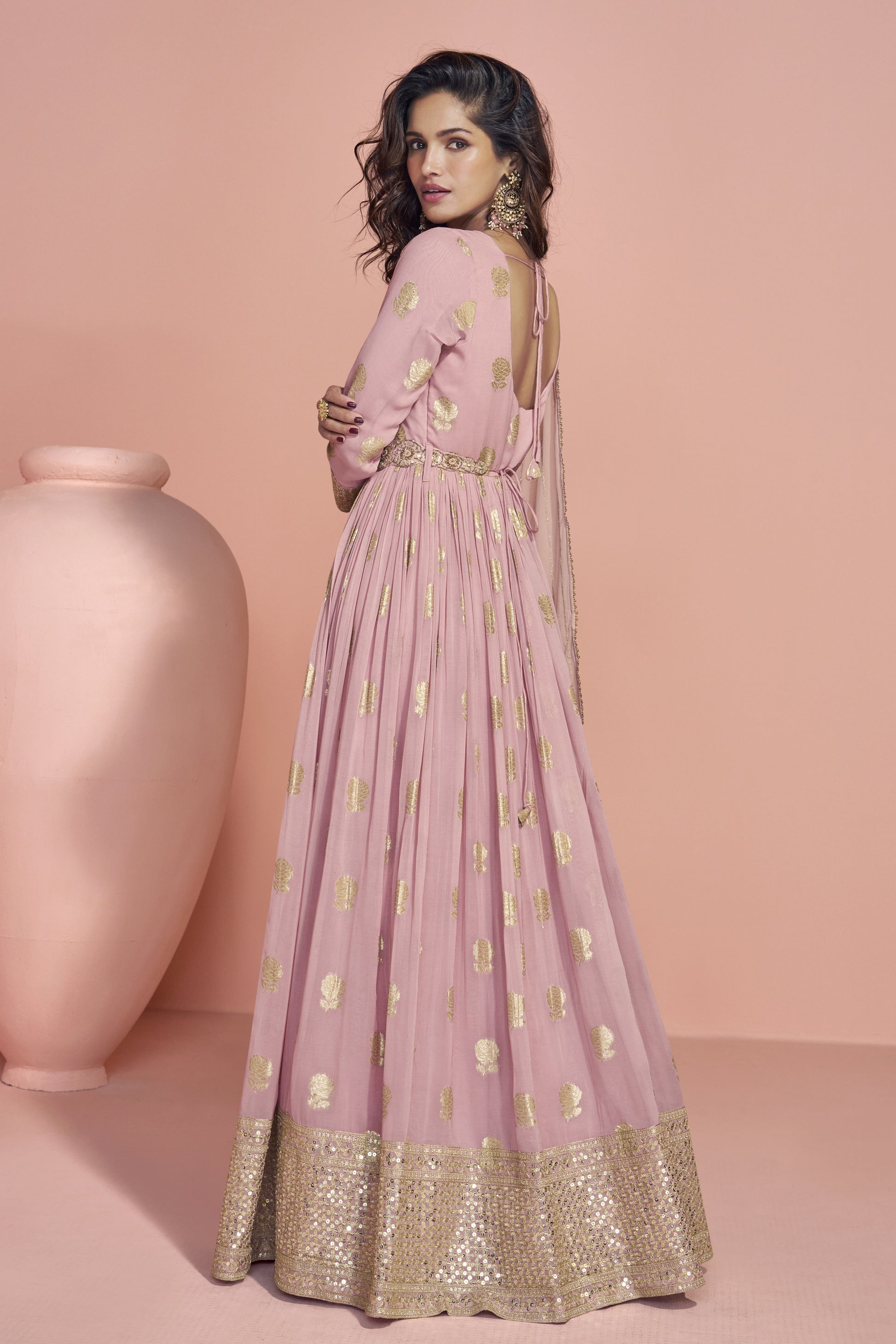 Pink Anarkali Gown Viscos Jacquard Silk With Silk Dupatta Dresses