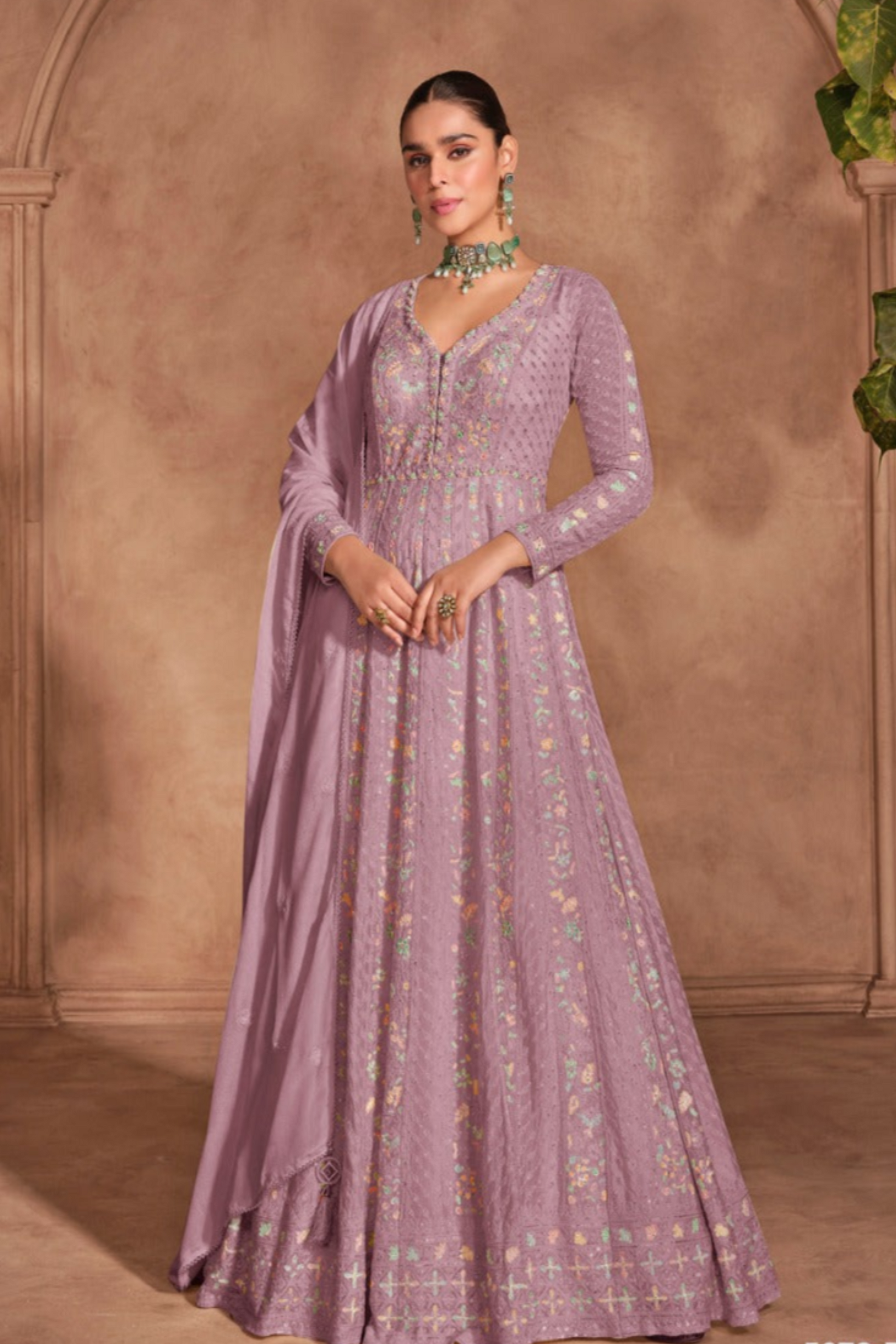 Designer Anarkali Gown With Heavy Embroidery Worked Full Flared Indian Weddings USA