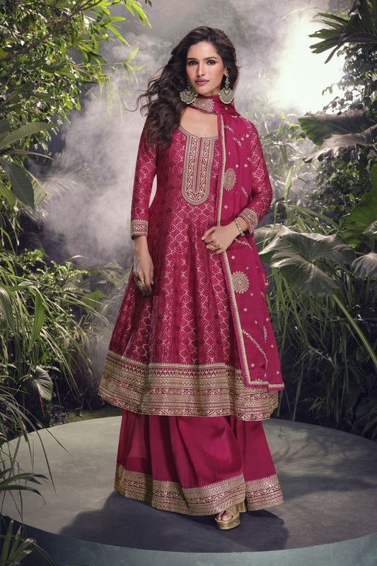 Pink Embroidered Palazzo Suit With Dupatta - Seyuri Ethnic Wear For Weddings
