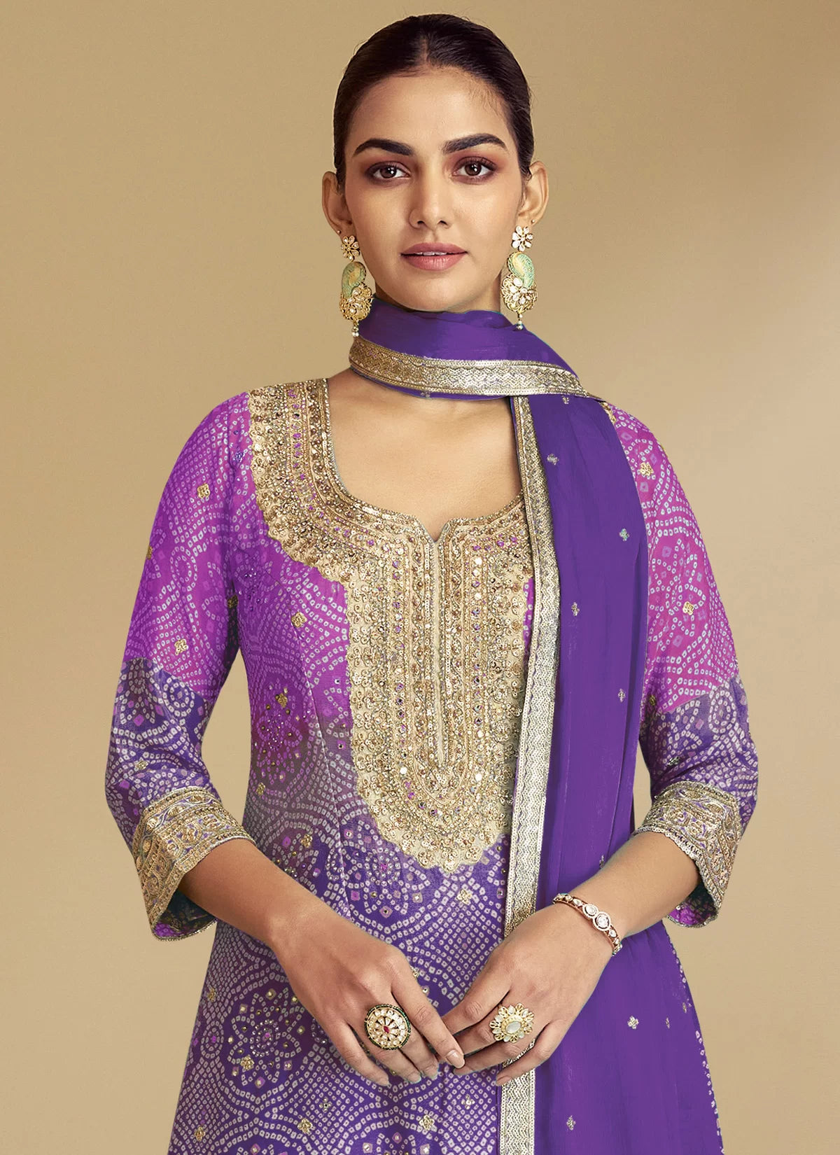 Traditional Chinon Salwar Kameez Set With Dupatta For Women