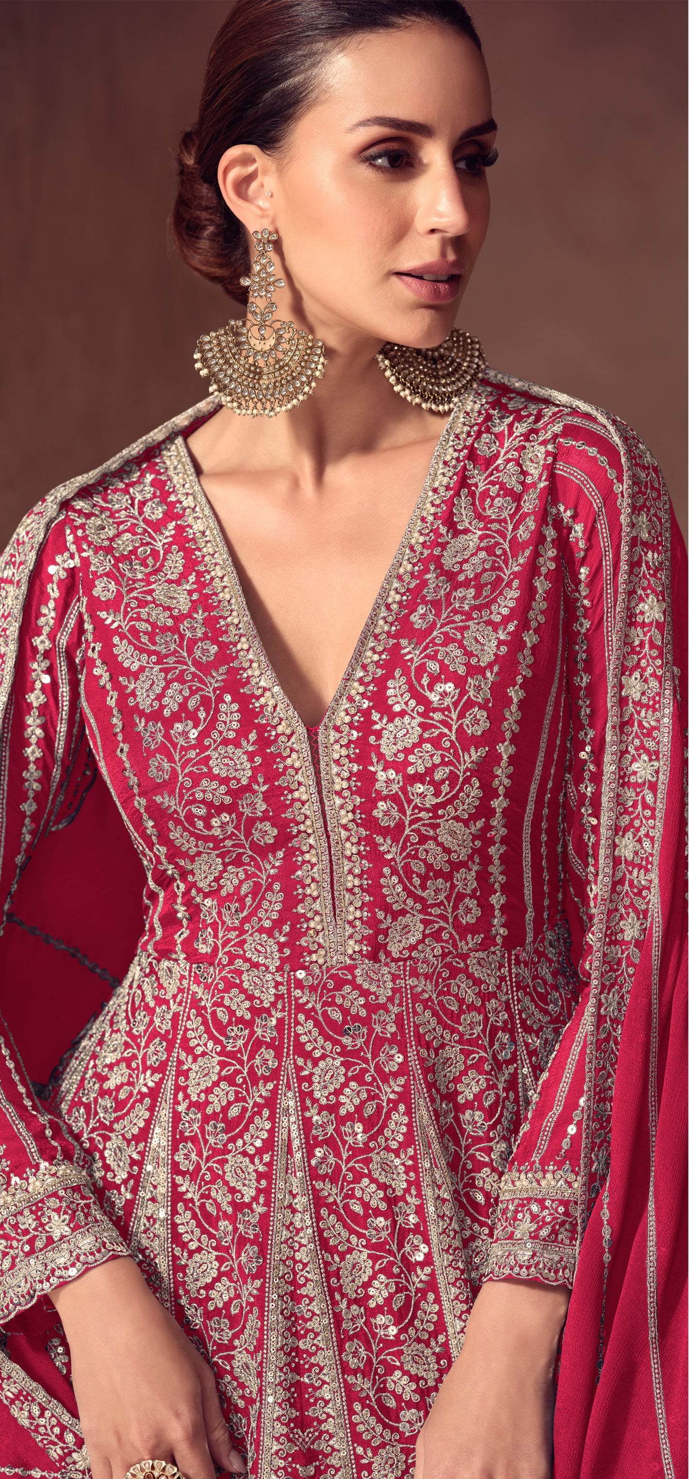 Magenta Pink Full Long Embroidery Workeed Anarkali Suit Idel for Eid, Wedding and Festival