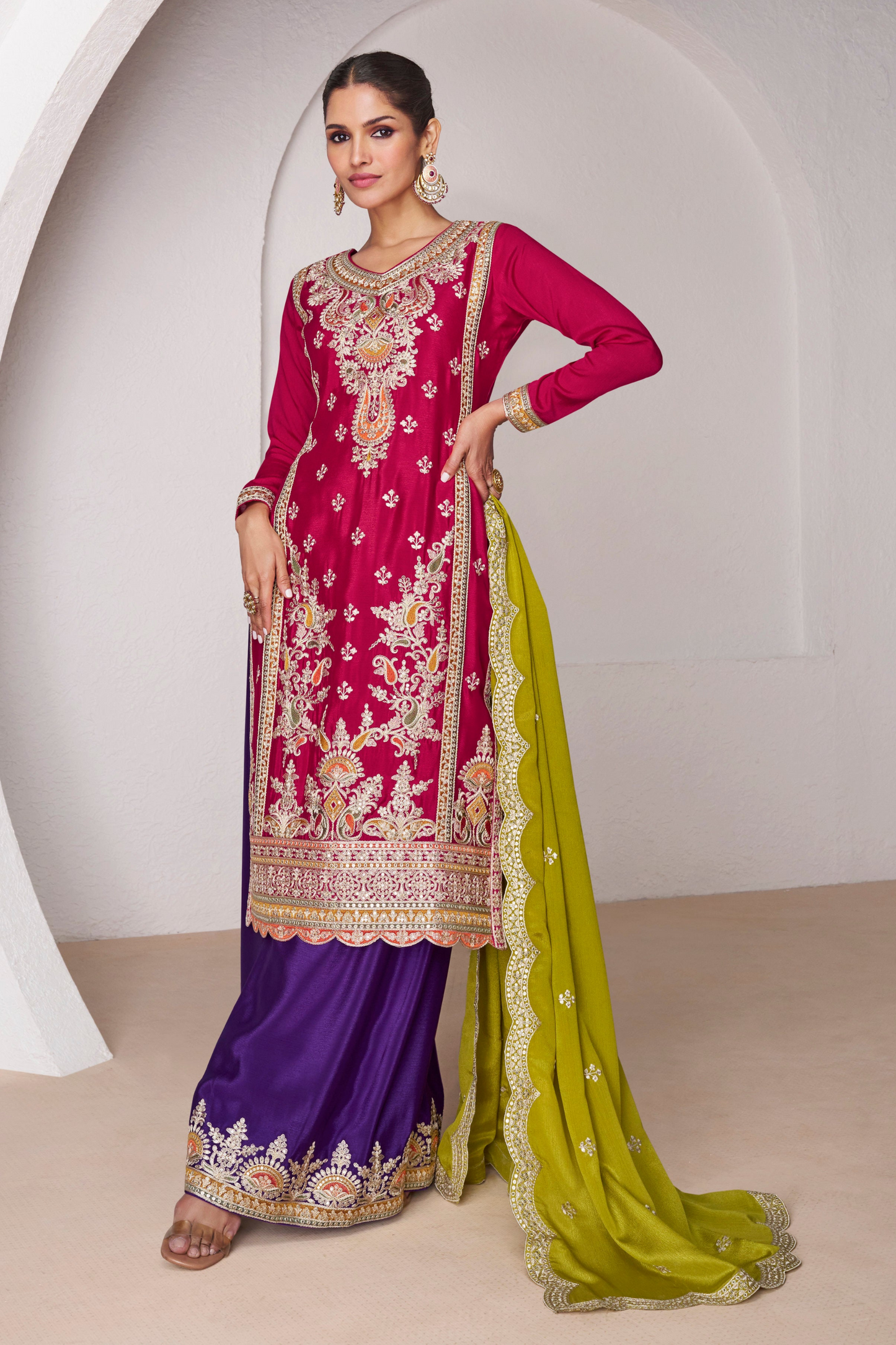 Wedding Function Party Wear Salwar Kameez Palazzo Dupatta Suit
