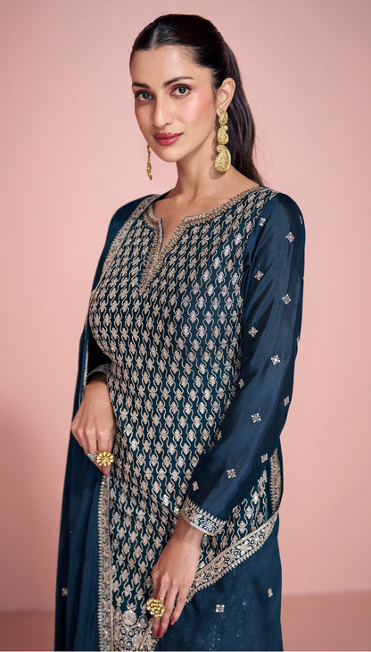 Navy Blue Sharara Suit Elegant Festive Styling