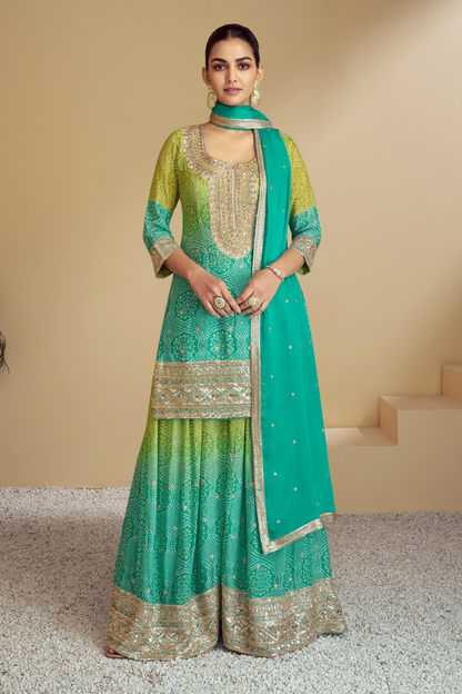 Indian sharara dress in pistachio green embroidery