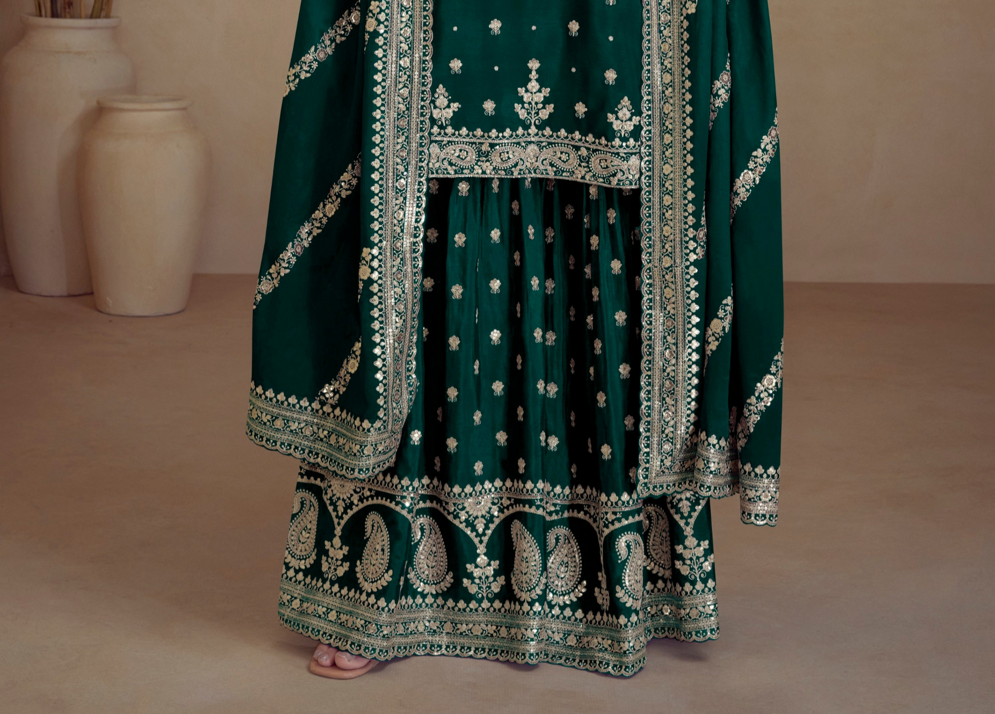 Dark Green Embroidered Sharara Dress For Women Seyuri Dark Green Embroidered Sharara Dress For Women Seyuri