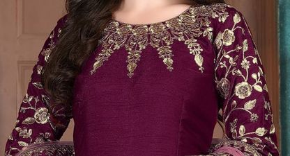 Beautiful Wine Stylish Anarkali Party Wear Dupatta Gown Dresses